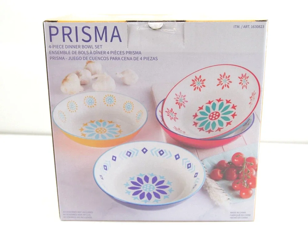 Baum Prisma Dinner Bowl 4 Piece Stoneware Set Paster Cereal Plate Microwave Safe
